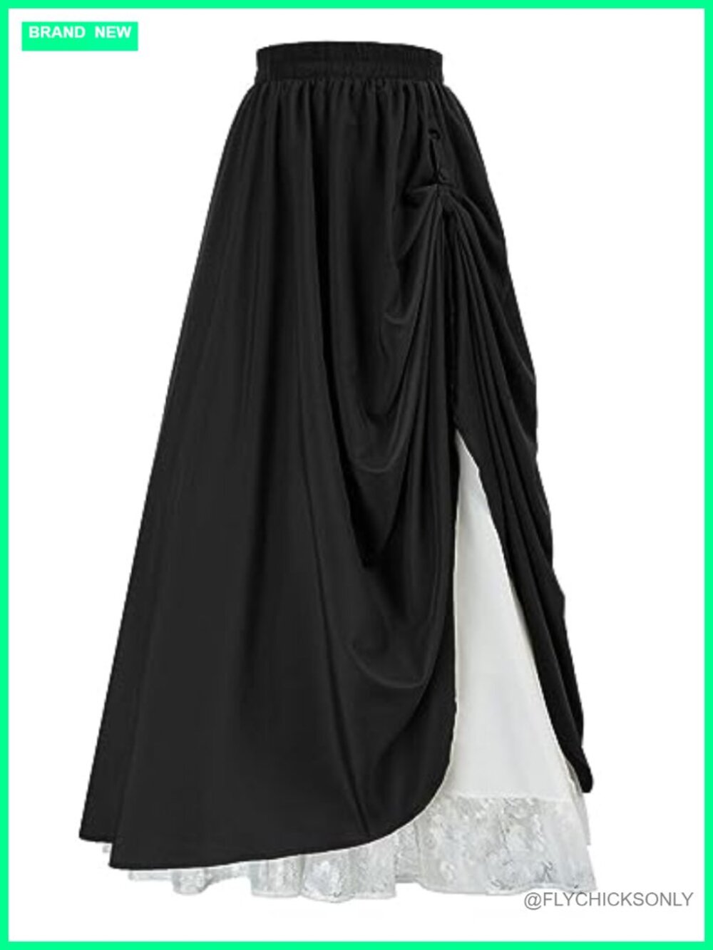 Retro Victorian Renaissance Layered Ruffled Maxi Skirt Elastic Waist